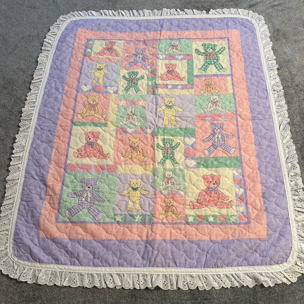 Handmade Vintage Teddy Bear Throw~ Great Condition